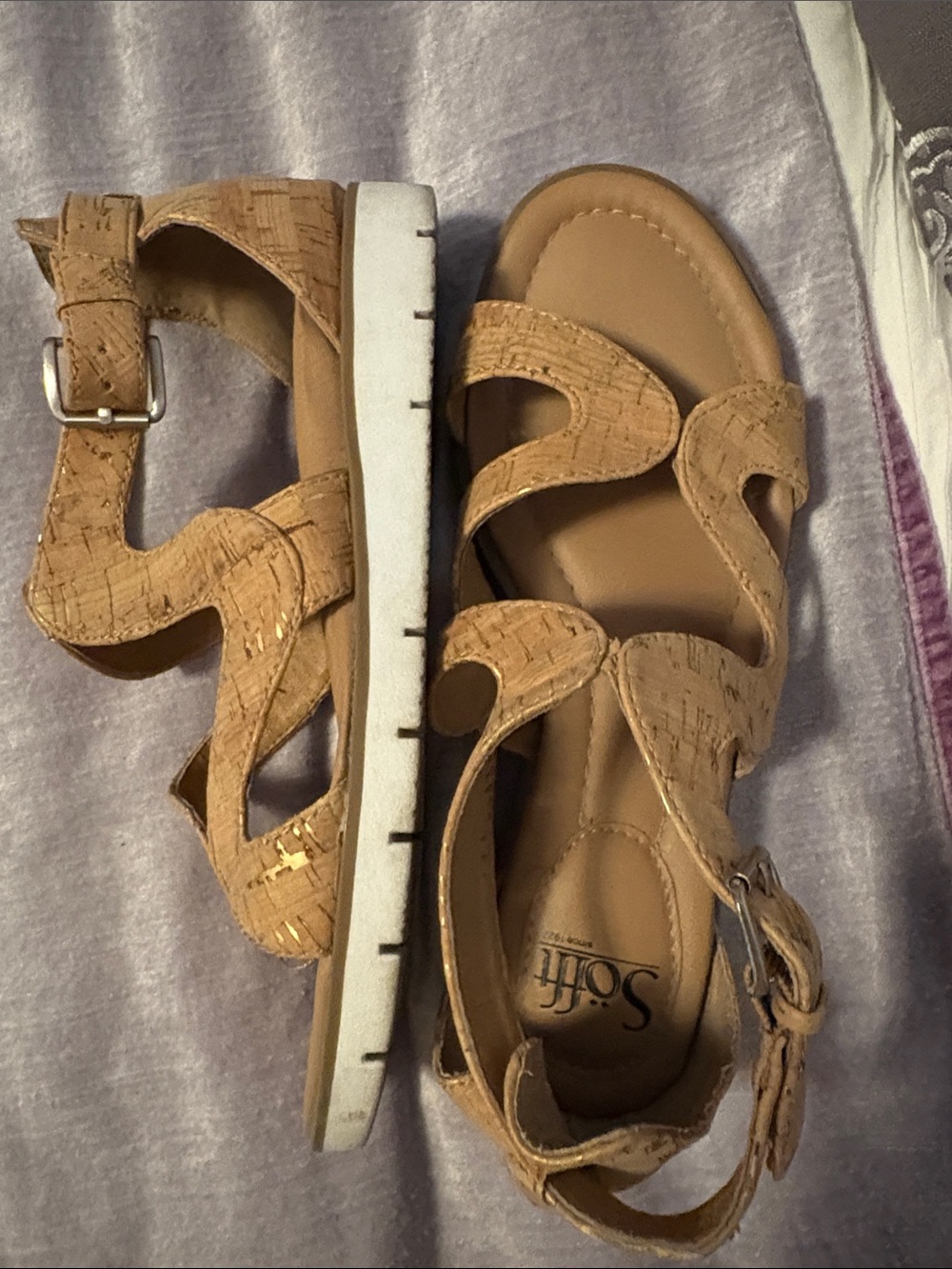 Sofft Girls Cork-Pattern Tan Strappy Sandals